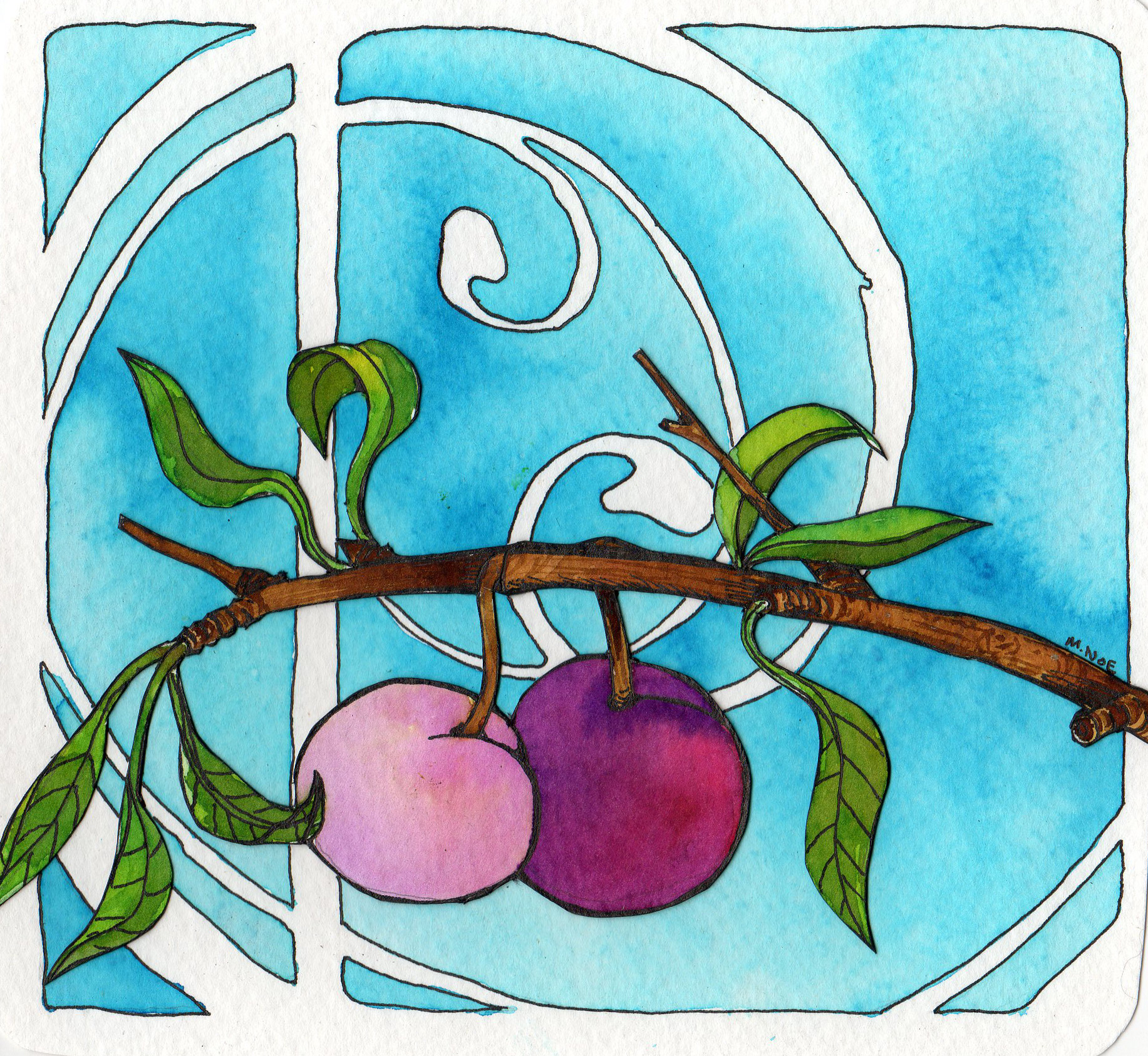 Arts and Crafts Watercolor Card - Plums